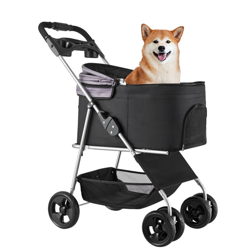 Travel-Friendly Pet Stroller with Mesh Windows & Detachable Carrier