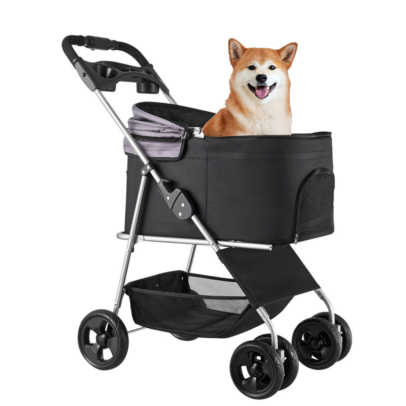 Travel-Friendly Pet Stroller with Mesh Windows & Detachable Carrier