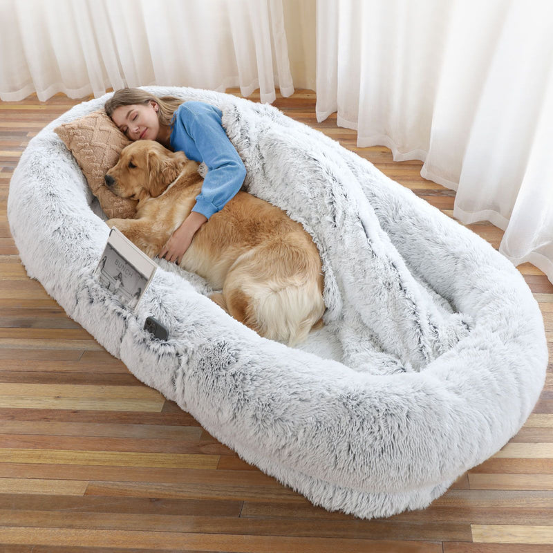 Premium Washable Faux Fur Human Dog Bed for Cozy Naps and Comfort